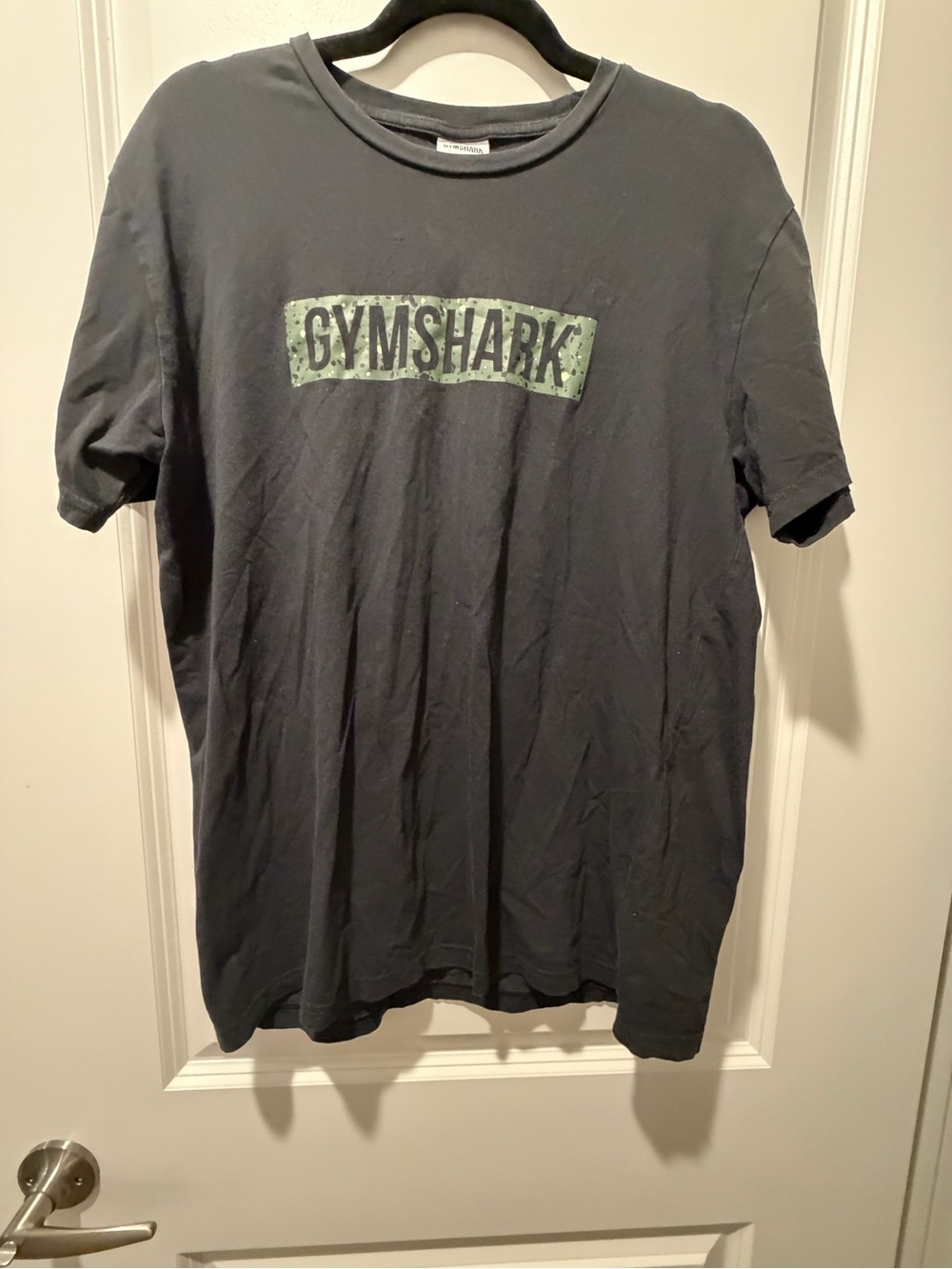 Gymshark Black Short-Sleeve Tee with Olive Green Logo Bar